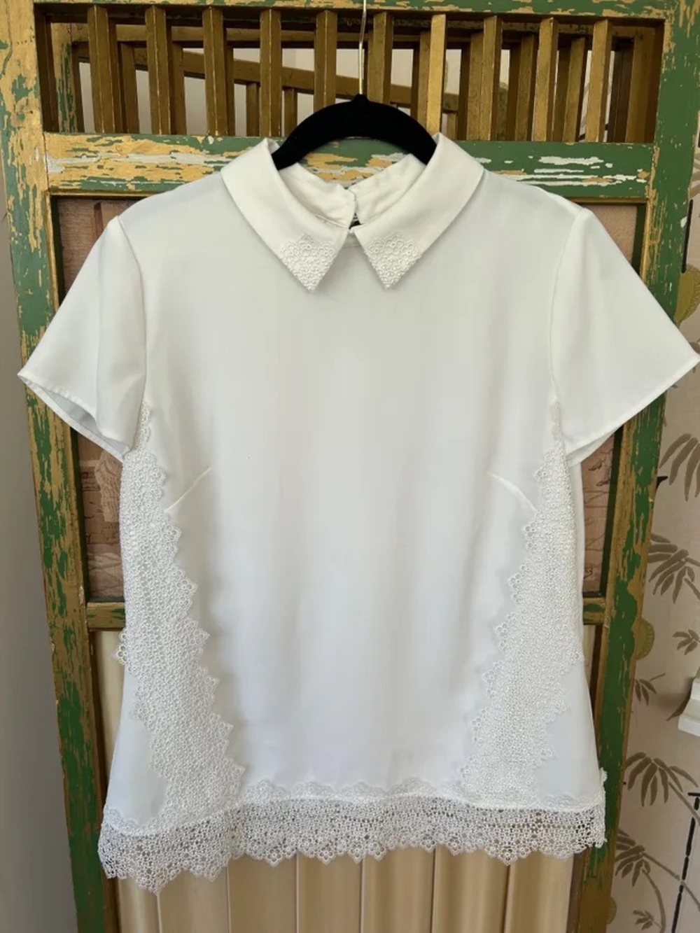 Ted Baker London White Lace-Trim Collar Polo Blouse Size 2